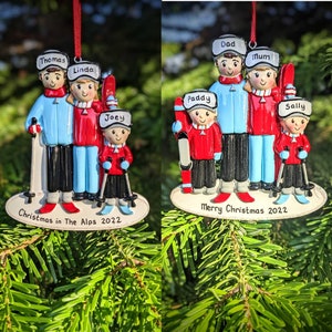 Personalised Ski Family of 3 4 5 6 Christmas Tree Decoration Hanging Ornament Christmas Together Bauble 1st Xmas Skiing 2024 Skis on Snow