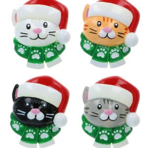 Personalised Cat Head in Santa Hat Add on for Christmas Tree Decorations - Black White Ginger Gold Sand Grey Tabby Pet Kitten Xmas Ornament