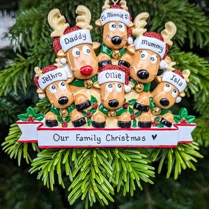 Personalised Reindeer Couple Family 3 4 5 6 7 Christmas Tree Decoration Group Hanging Ornament First Christmas Together Bauble 1st Xmas 2023