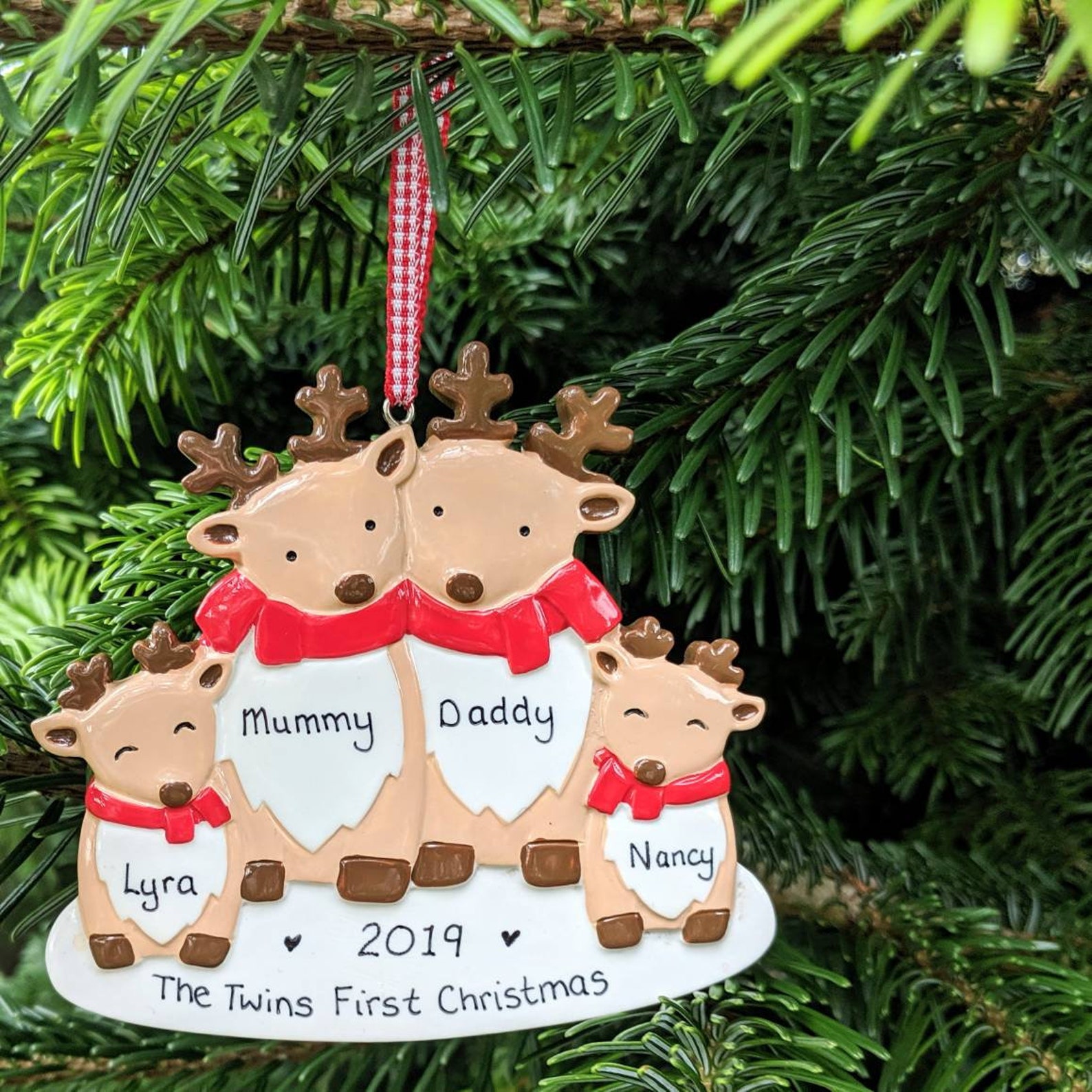 Personalised Family Christmas Tree Decorations Cute Reindeer Etsy UK