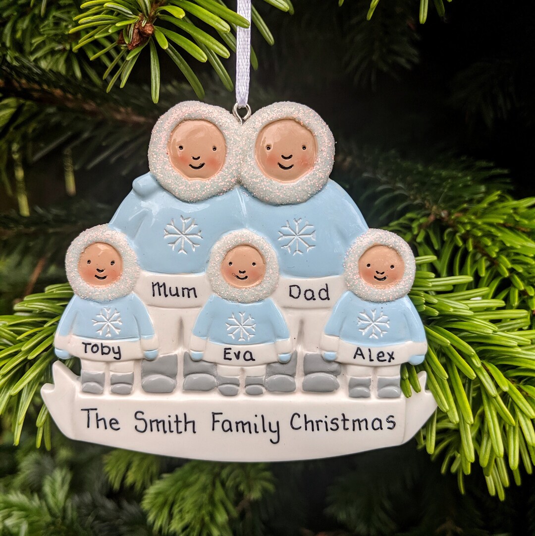 Personalised Family Christmas Tree Decoration of 3 4 5 Eskimo First