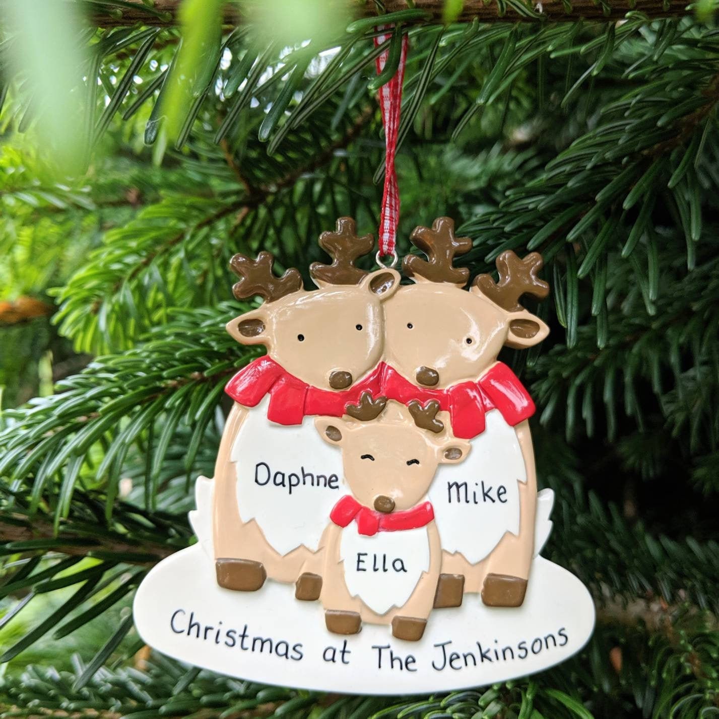 Personalised Family Christmas Tree Decorations Cute Reindeer Etsy