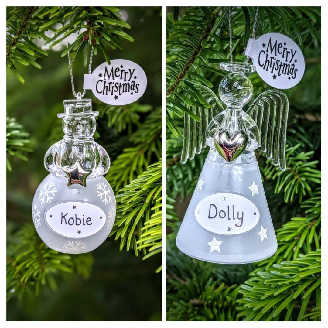 Personalised Christmas Tree Decorations Light up Angel Snowman Acrylic