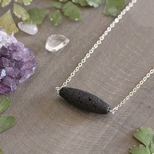 Lava Stone Necklace - Aromatherapy Diffuser Necklace - Lava Rock Pendant - Essential Oil Jewellery - Perfume Necklace - Black Lava Necklace