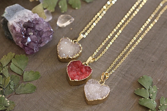 Druzy cheap heart necklace
