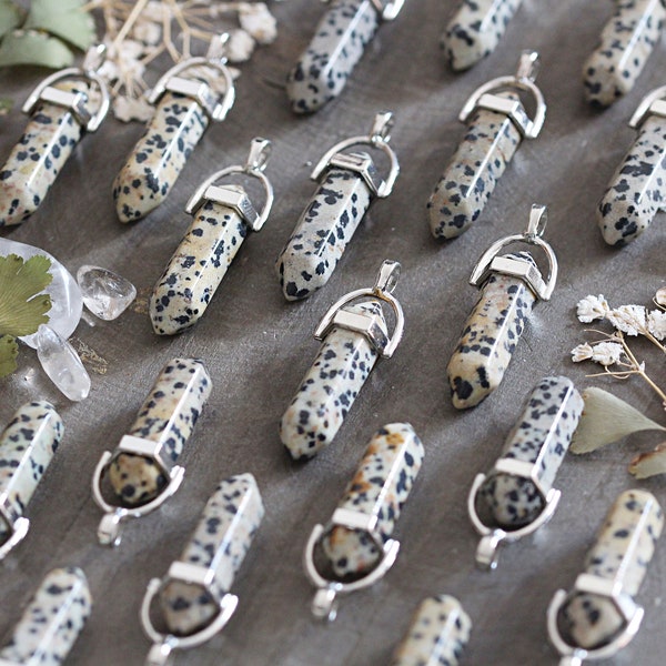 Dalmatian Jasper Necklace - Crystal Point Necklace - Dalmatian Jasper Stone Pendant - Hexagonal Crystal Point - Healing Dalmatian Stone