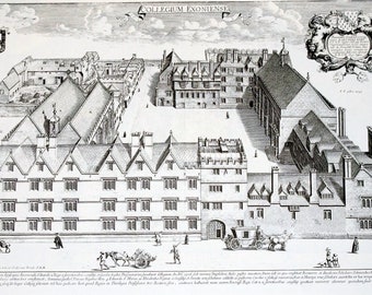 Exeter College Oxford Facsimile Lithographic Print David Loggan 1675 Bird's Eye View