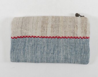 Pouches & Coin Purses "Waste Free" collection/solution: Handwoven wool, handwoven antique hemp interior lining