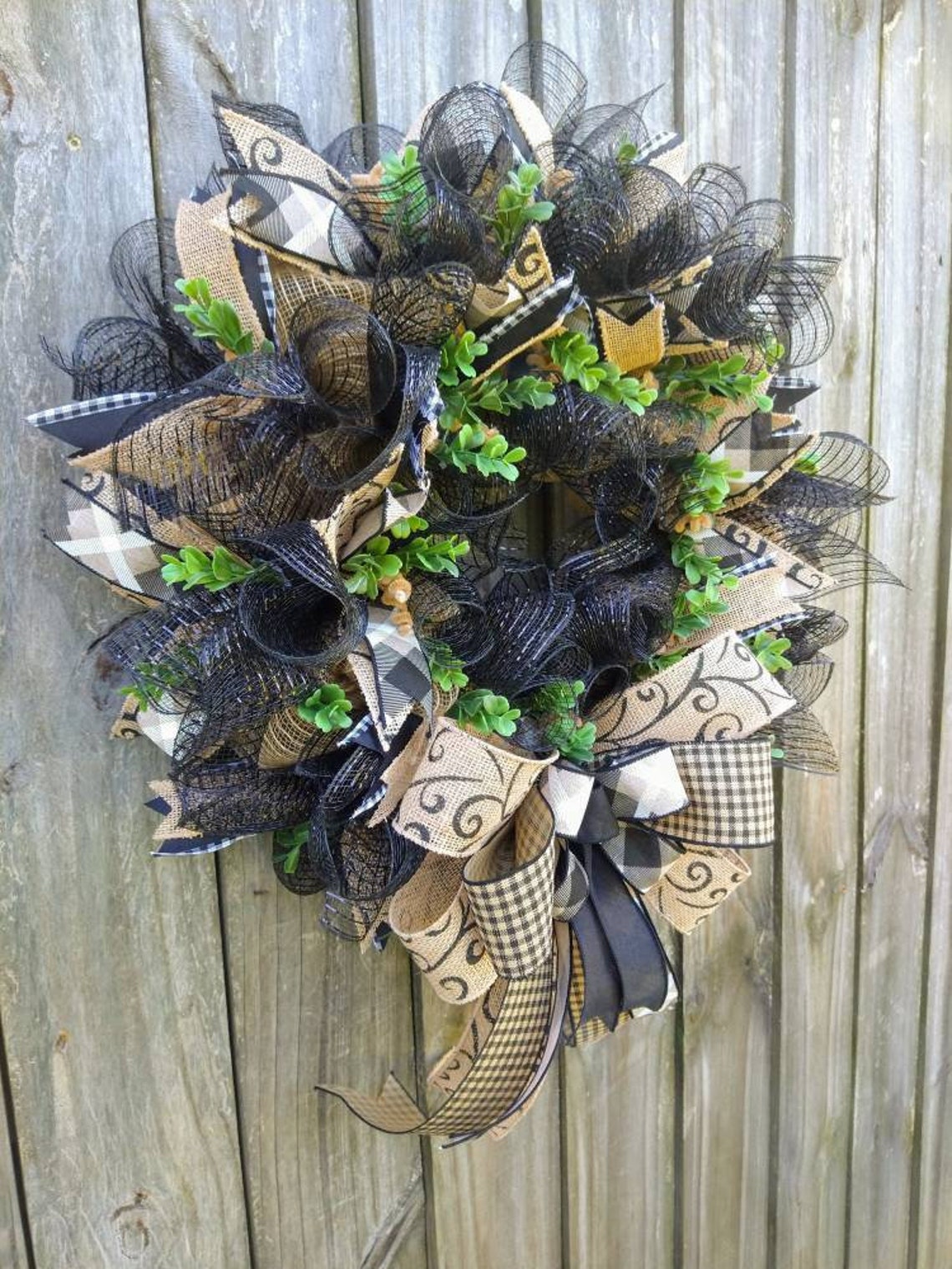 Everyday Wreath for Front Door Deco Mesh Wreath Black and Etsy