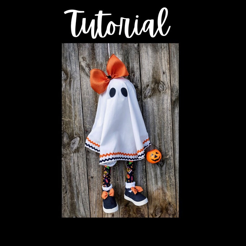 Ghost with bow trick or treater wreath attachment. Girl ghost Halloween decoration