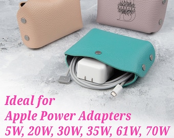 Compact Apple Power Adapter Case, Cable Charger Organizer made of leather in Exquisite Modern Colors, A cute & helpful gift for her Mac /US