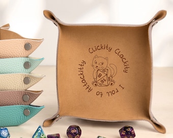 Cat Dice Tray: Personalized Leather Rolling Tray, DND Gift