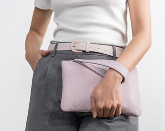 Personalized Leather Clutch Bag: Handmade Monogram Cosmetic Pouch