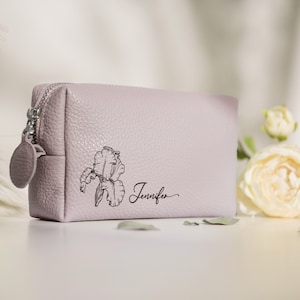 Personalised birth flower makeup bag, Birth Flower Bridesmaid gift, Personalized makeup bag for women, Luxury Bachelorette party gift