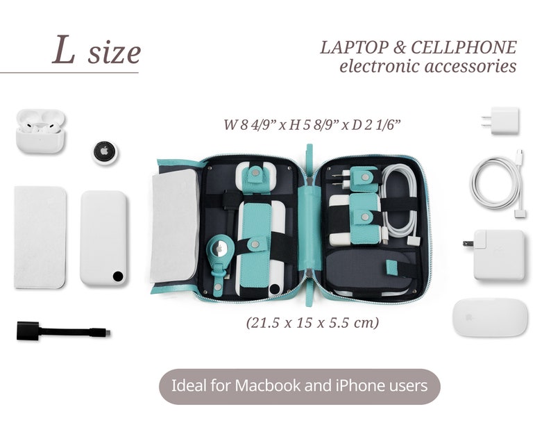 cable organizerl for Macbook, iPhone, iPad accessories like adapters, cords, mouse, power banks, Airpods, AirTag