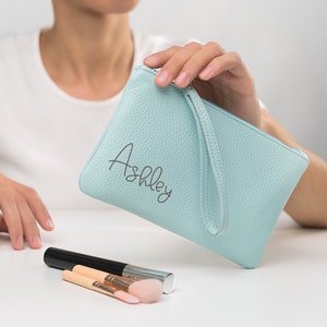 Personalised clutch bag, Monogram makeup bag, Toiletry bag engraved, Handmade gift for her, Travel pouch, Zipper pouch, Sister birthday gift