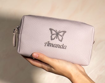 Personalized makeup bag with butterfly engraved Gift for teen girls Graduation gift Back to school gift Quinceanera custom toiletry bag