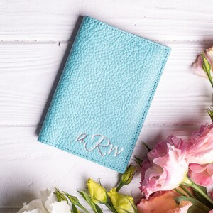 Leather passport cover personalized,Stamped turquoise Passport holder, passport case, passport wallet, travel gift, wanderlust gift image 1