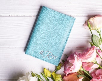 Personalized Leather Passport Cover: Stamped Turquoise Travel Wallet