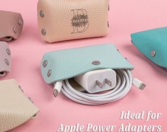 Cable & Charger Organizer Compact Leather Power Adapter Case in Exquisite Modern Colors, cute and helpful gift for her phone or laptop /us