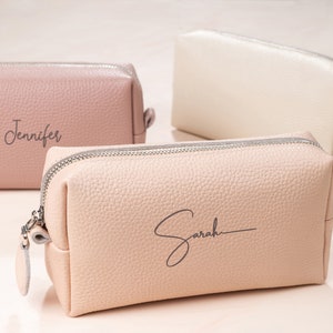 Leather makeup bag monogrammed Personolized cosmetic bag Custom accessories make up bag Travel toiletry bag  with name  engraved