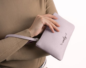 Personalized Leather Wristlet Clutch: Monogrammed Makeup Bag