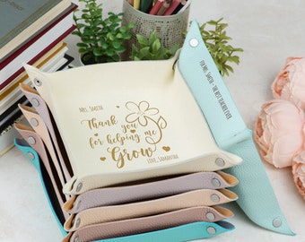 Personalized Leather Catchall Tray - Teacher Gift, Monogram Desk Decor