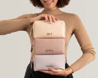 Personalized Leather Makeup Bag, Monogrammed Bachelorette Gift