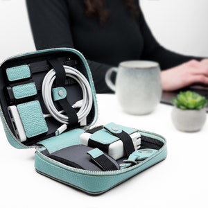 Tech accessories bag, Birthday Gift for Her,Travel cord organizer Travel gift leather tech organizer travel cable organizer for Apple device