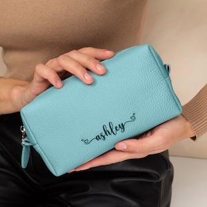 Makeup bag personalized Mothers day Monogram makeup bag with heart Minimalist cosmetic bag Graduation gift Laser engraved handmade gift