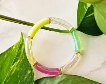 Trendy bangle bracelet | Colorful tube bracelet | Acrylic tube bead bracelet | Summer bracelet