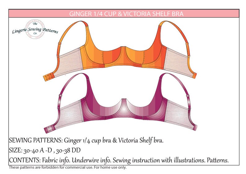 2 Bra Sewing Patterns / Pattern PDF / 1/4 & 1/2 Cup Bra Etsy