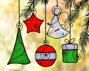 Stained glass Christmas ornaments, hanging suncatcher