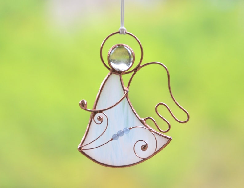 Stained Glass Angel Window Hanging Decor Christmas Angel Gift Etsy