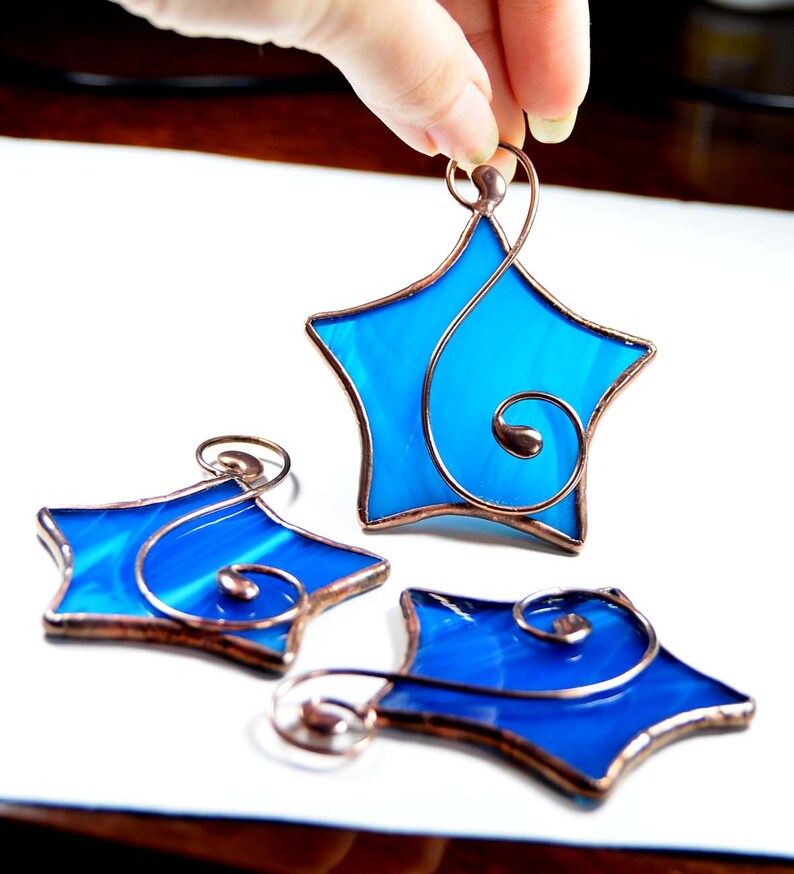 Stained glass star suncatcher window hanging ornaments Etsy