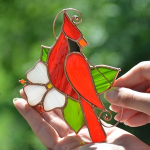 Stained glass cardinal ornament, Mother's Day gift, window hangings, memorial gift image 2