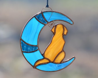 Stained glass dog memorial window hanging