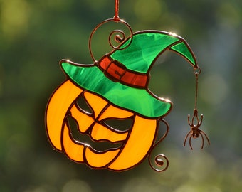 Stained glass Halloween falldecor, stained glass pumpkin suncatcher, window hangings