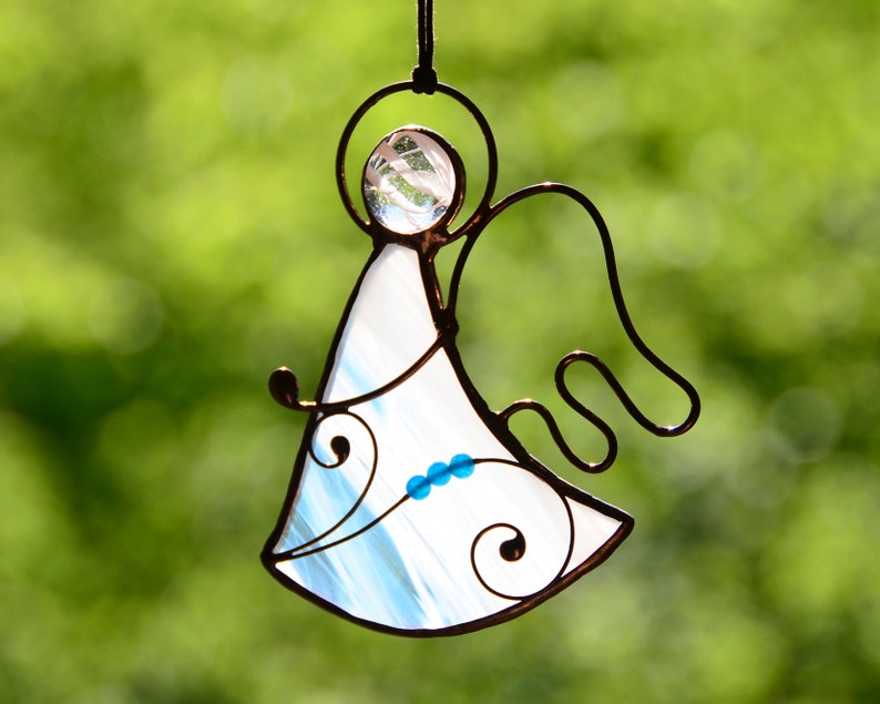 Angel Suncatcher Window Hanging Decoration Angel Gift Communion Gift Glass Angel Jadeite Beads Decor Tiffany Angel