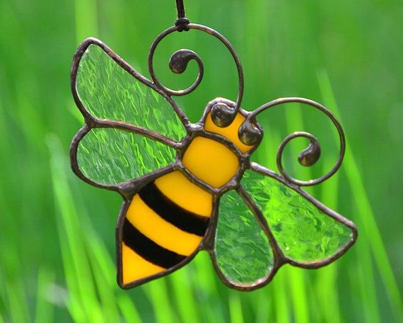 Honey Bee Stained Glass Decor Bee Suncatcher Garden Etsy