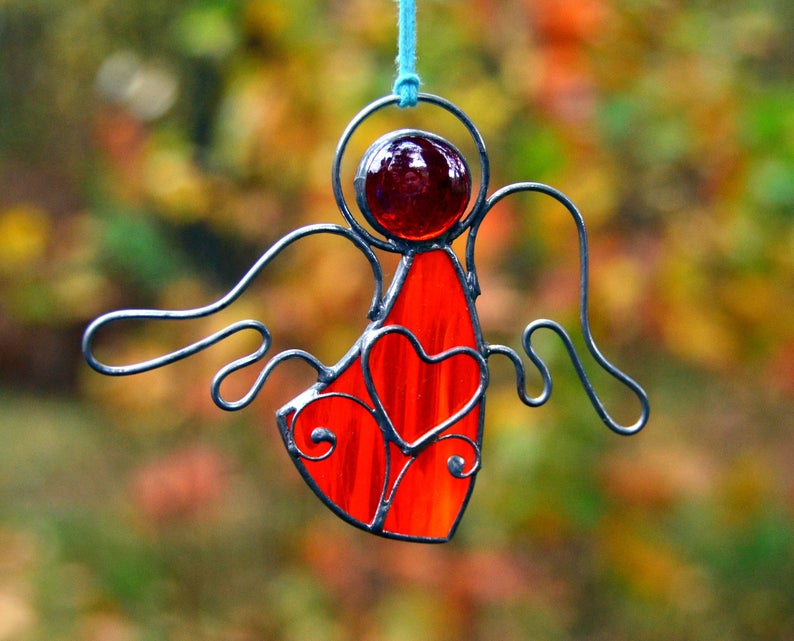 Stained glass angel ornament window hanging suncatcher Etsy
