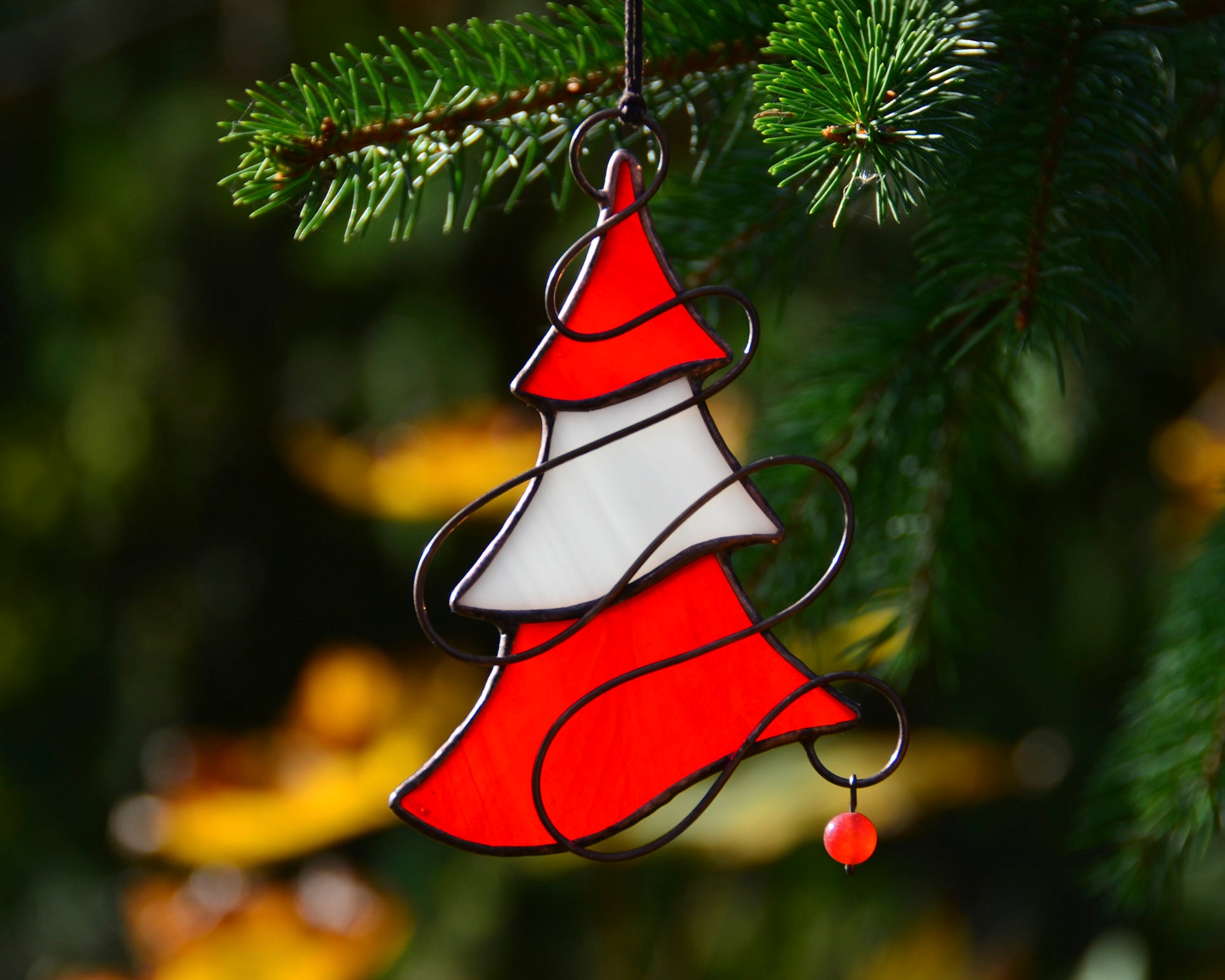 Stained Glass Christmas Tree Ornament, Holiday Suncatcher, Window ...