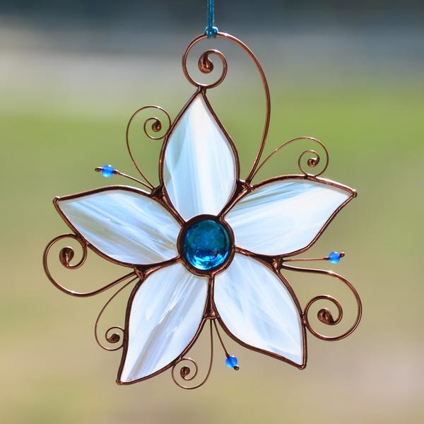 Stained glass window hangings, flower sun catcher, housewarming gift, handmade flower gift