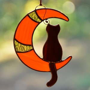 Stained glass window hangings, Halloween black cat suncatcher
