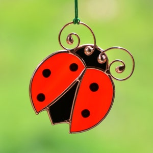 Ladybug stained glass suncatcher, window hangings
