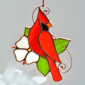 Stained glass cardinal ornament, Mother's Day gift, window hangings, memorial gift image 3
