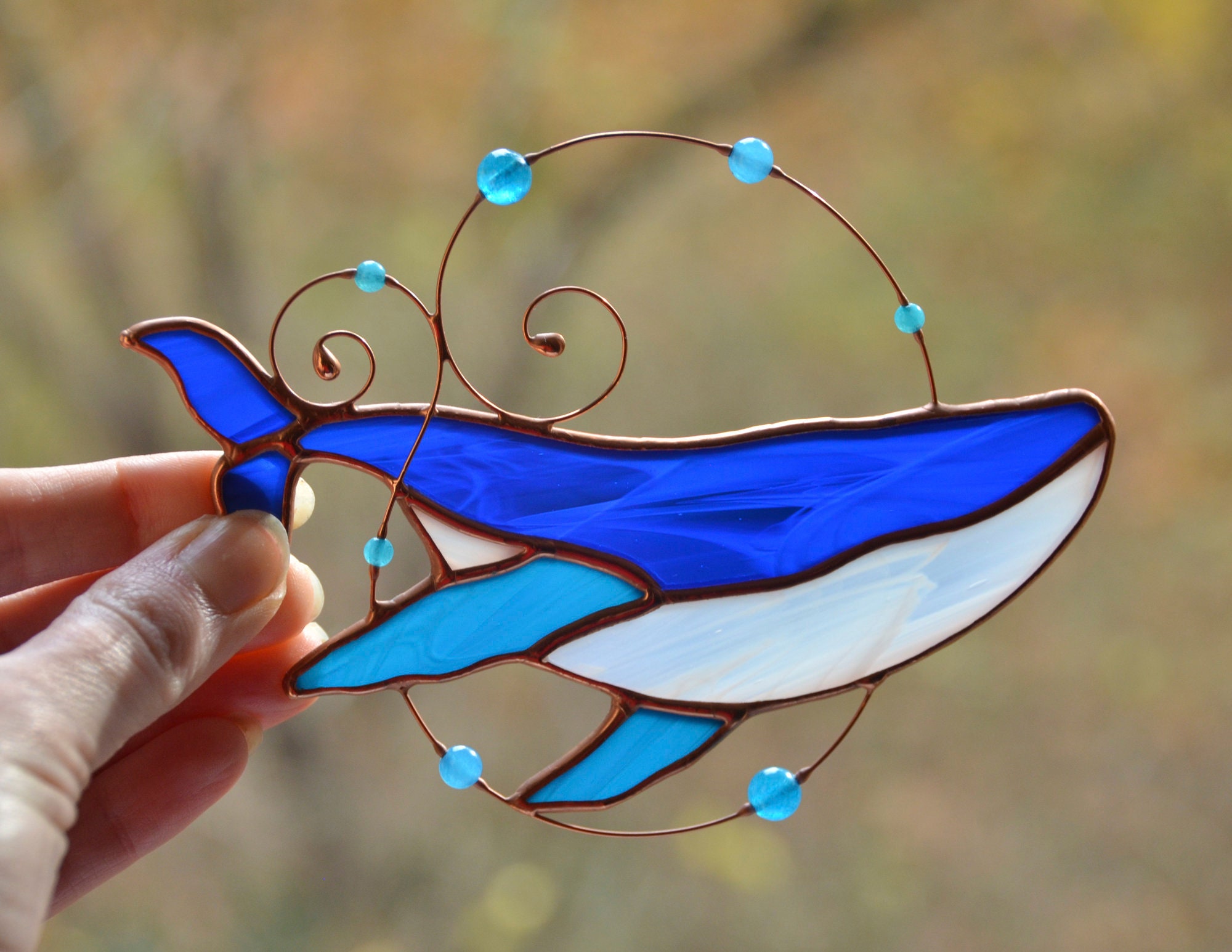 Stained Glass Whale Ocean Suncatcher Window Hanging Etsy