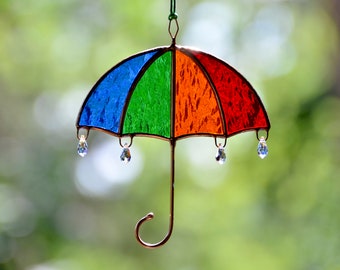 Buntglas-Fenster-Kristall-Sonnenfänger, Regenbogen-Regenschirm-Behang-Dekor, Kristall-Sonnenfänger, Tiffany-Glaskunst, Kristall-Sonnenfänger