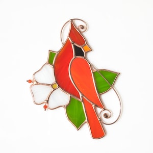 Stained glass cardinal ornament, Mother's Day gift, window hangings, memorial gift image 4