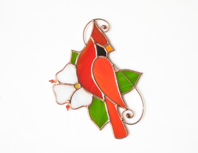 Stained glass cardinal ornament, Mother's Day gift, window hangings, memorial gift image 4